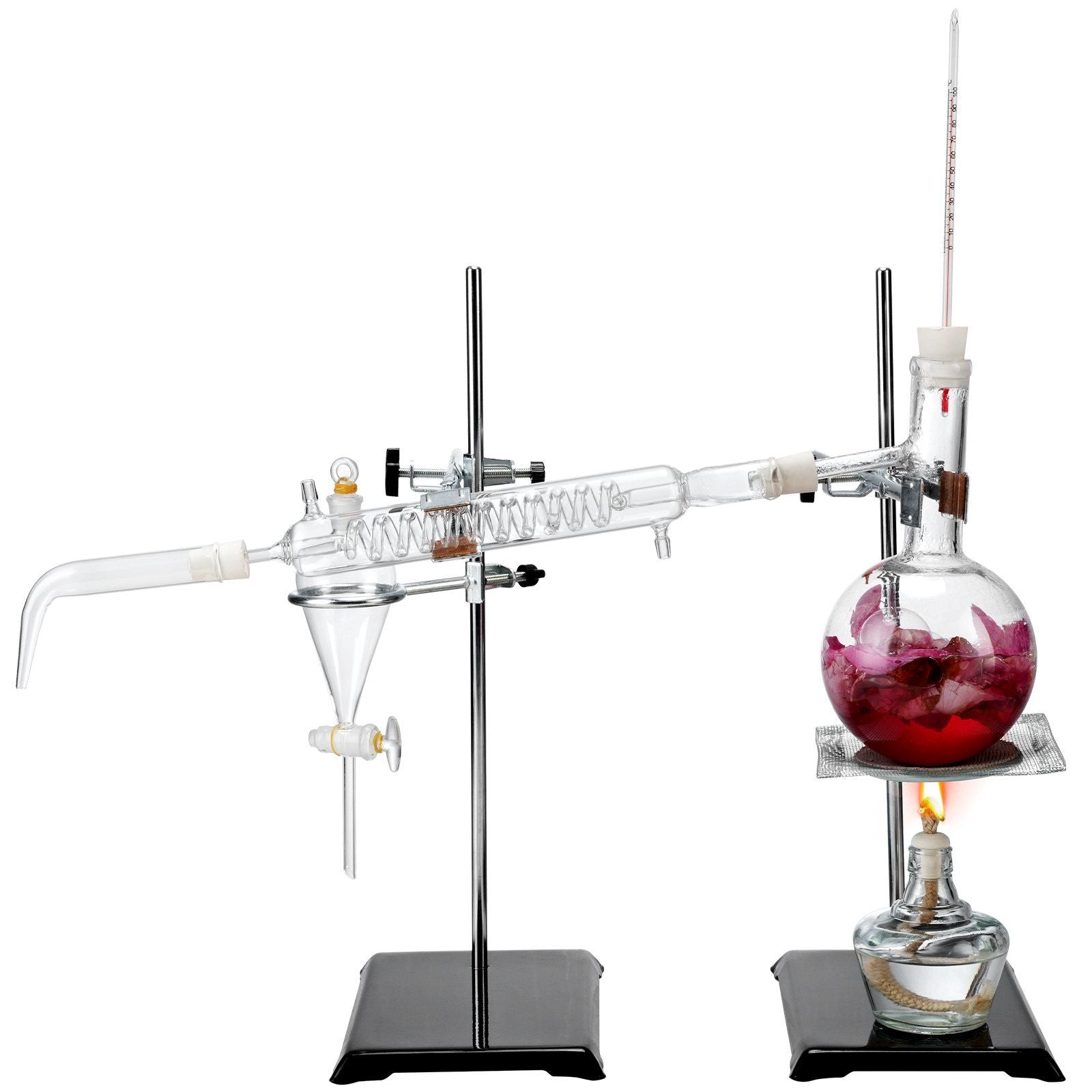 VEVOR Essential Oil Distillation Kit, 500ml Distillation Apparatus, 3.3 Boro Lab Glassware Distillation Kit with Alcohol Lamp, Ceramic Mesh and 24, 40 Joint, 28 pcs Set - JM Variety Store